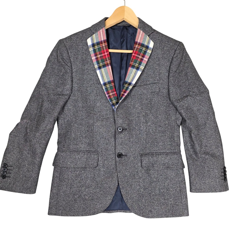 Italian Wool Blazer Gray Plaid Lapel Made in Italy Size 44 Drop 6C Sophisticated